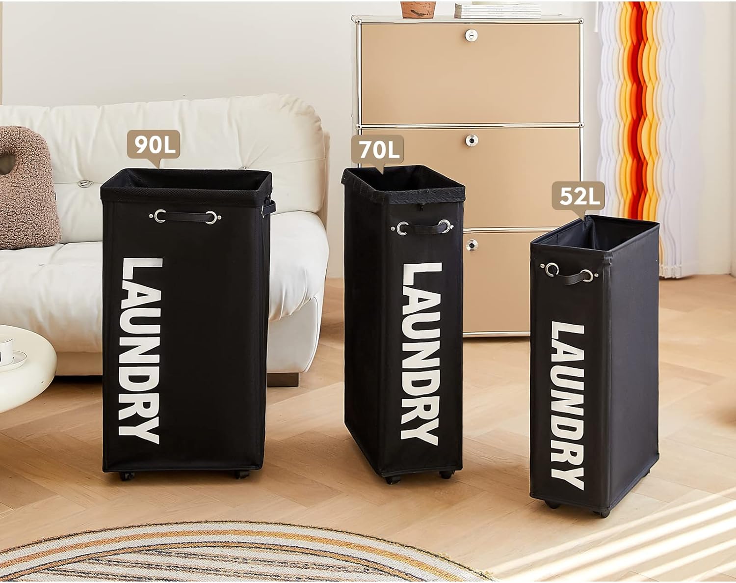 4-Wheeled Rollable Storage Basket for Laundries
