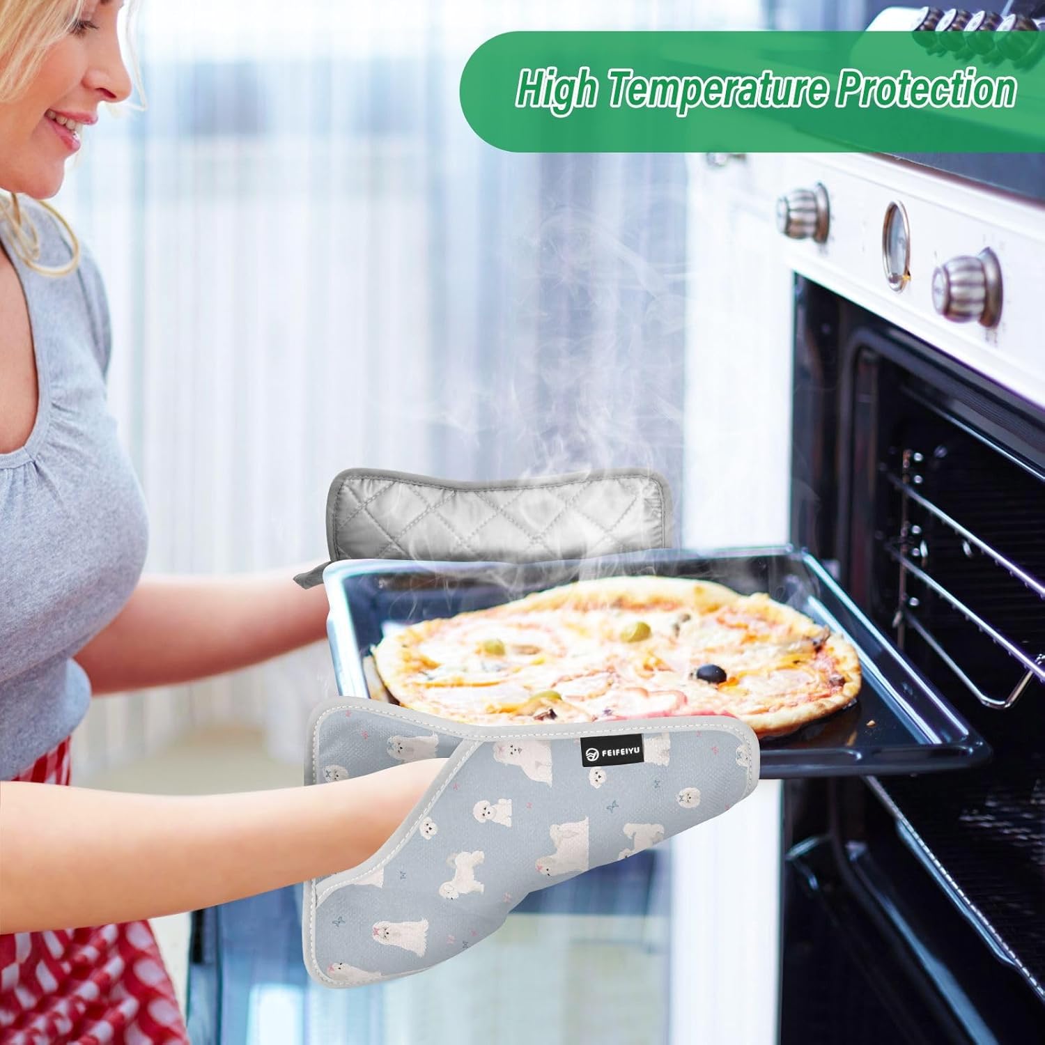 Maltese Dog Potholder Set - Heat-Resistant Oven Mitts