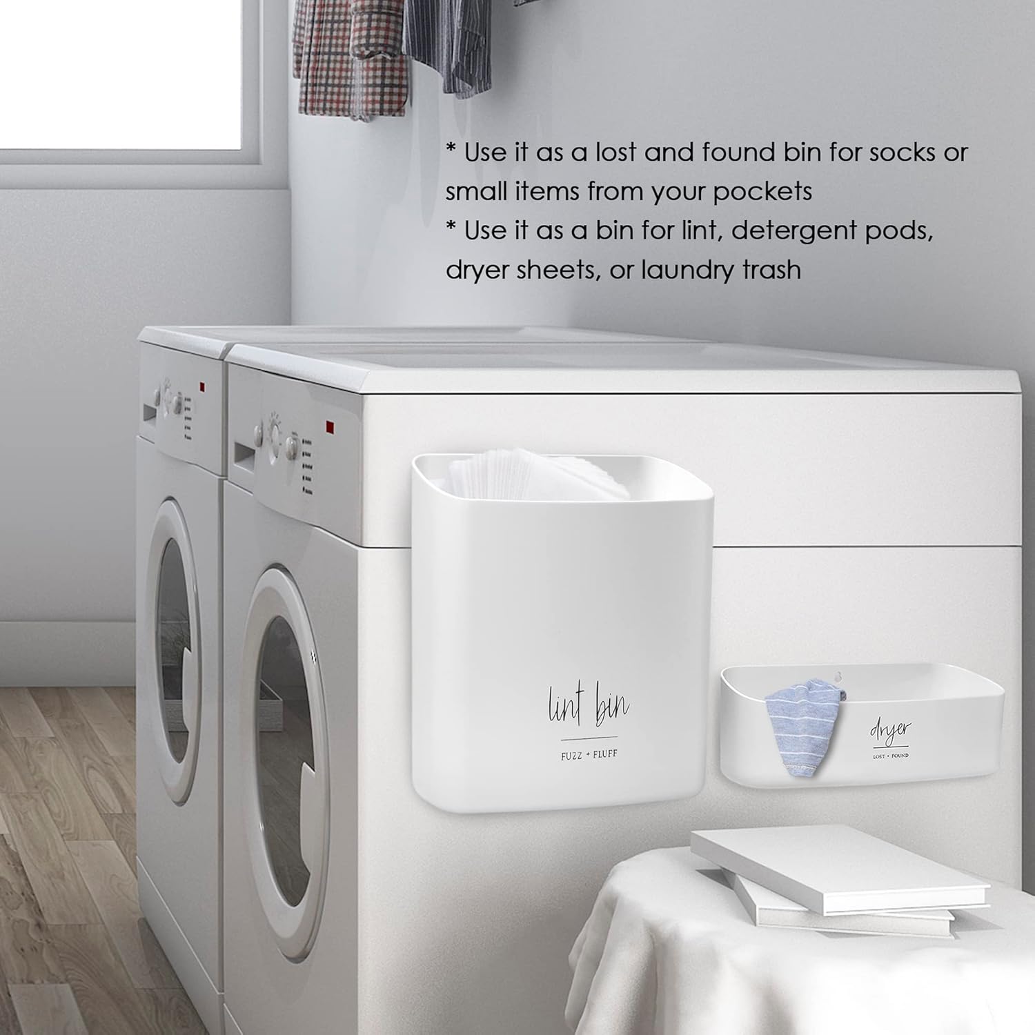 August and Wae Magnetic Lint Bin Set 2 Piece Laundry Storage Solution