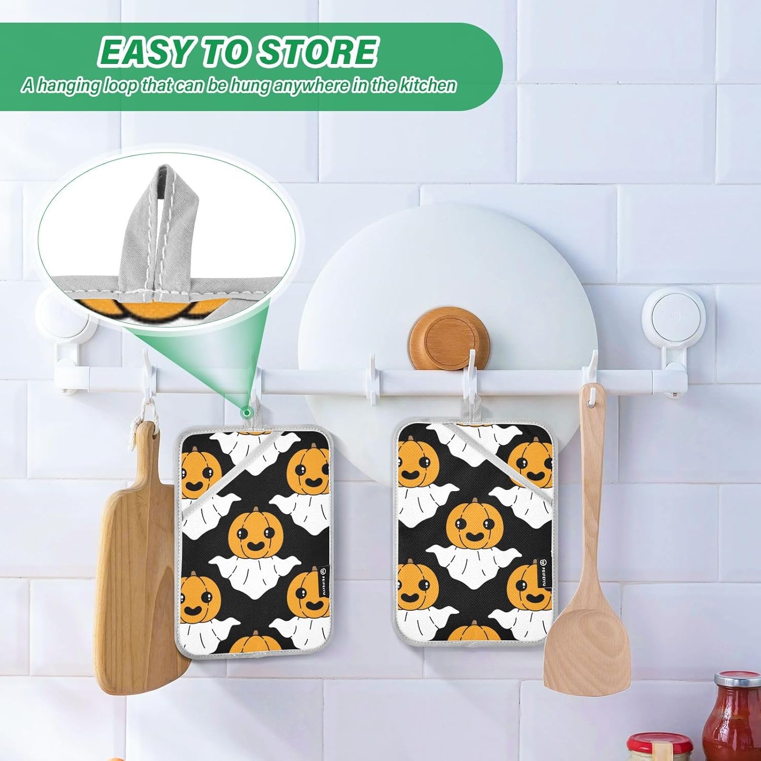 Frighteningly Funny Halloween Spooky Kitchen Potholders Set of 2