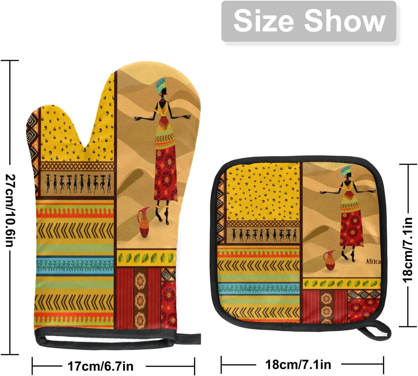 Africa Fun Theme Pot Holder Oven mitt Set