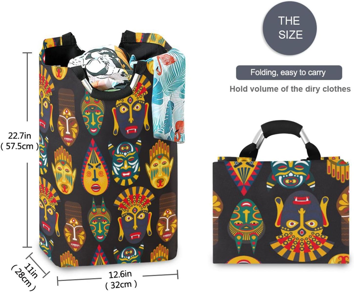 SUSIYO African Tribal Mask Collapsible Laundry Basket