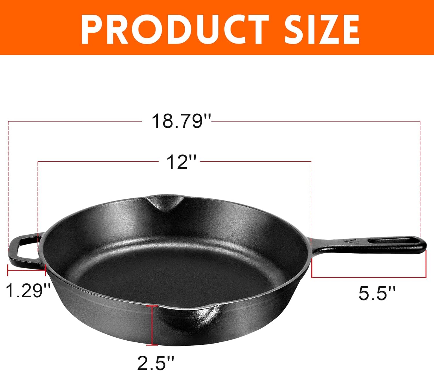 GGC Cast Iron Skillet - 12-inch Pro Heat Retentive Easy to Use