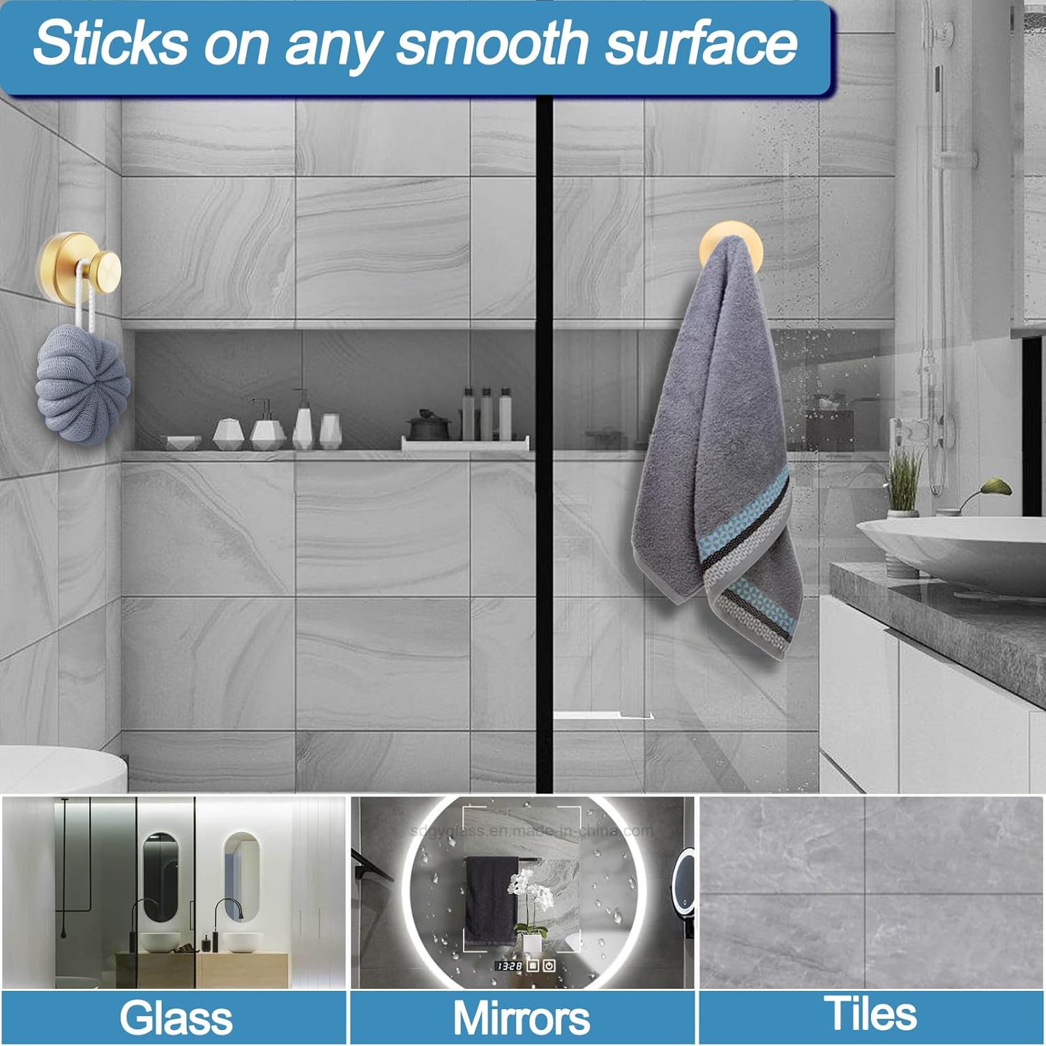 Suction Cup Hooks for Bathroom More - Gold Pack
