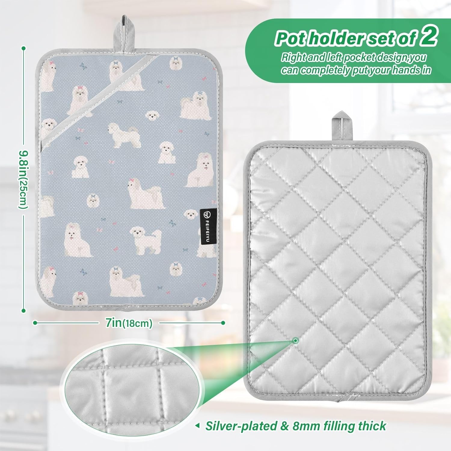 Maltese Dog Potholder Set - Heat-Resistant Oven Mitts