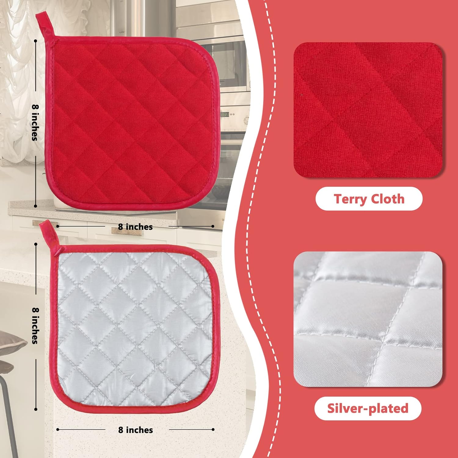 4-Pack Heat-Resistant Non-Slip Terry Cloth Pot Holders