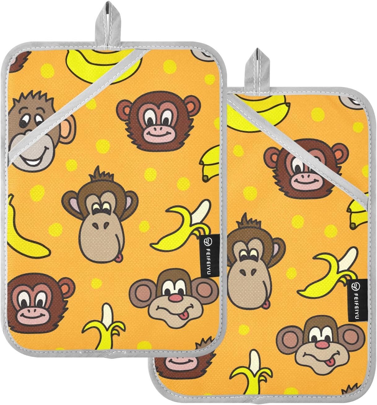 Dalzium Cute Monkeys Bananas Potholder Set of 2