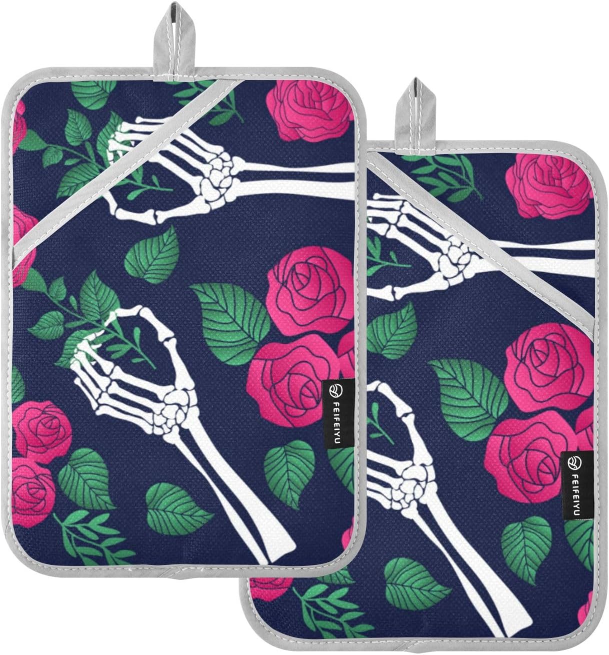 2Pcs Halloween Skull Flower Pot Holder Set with Pockets and Lanyard