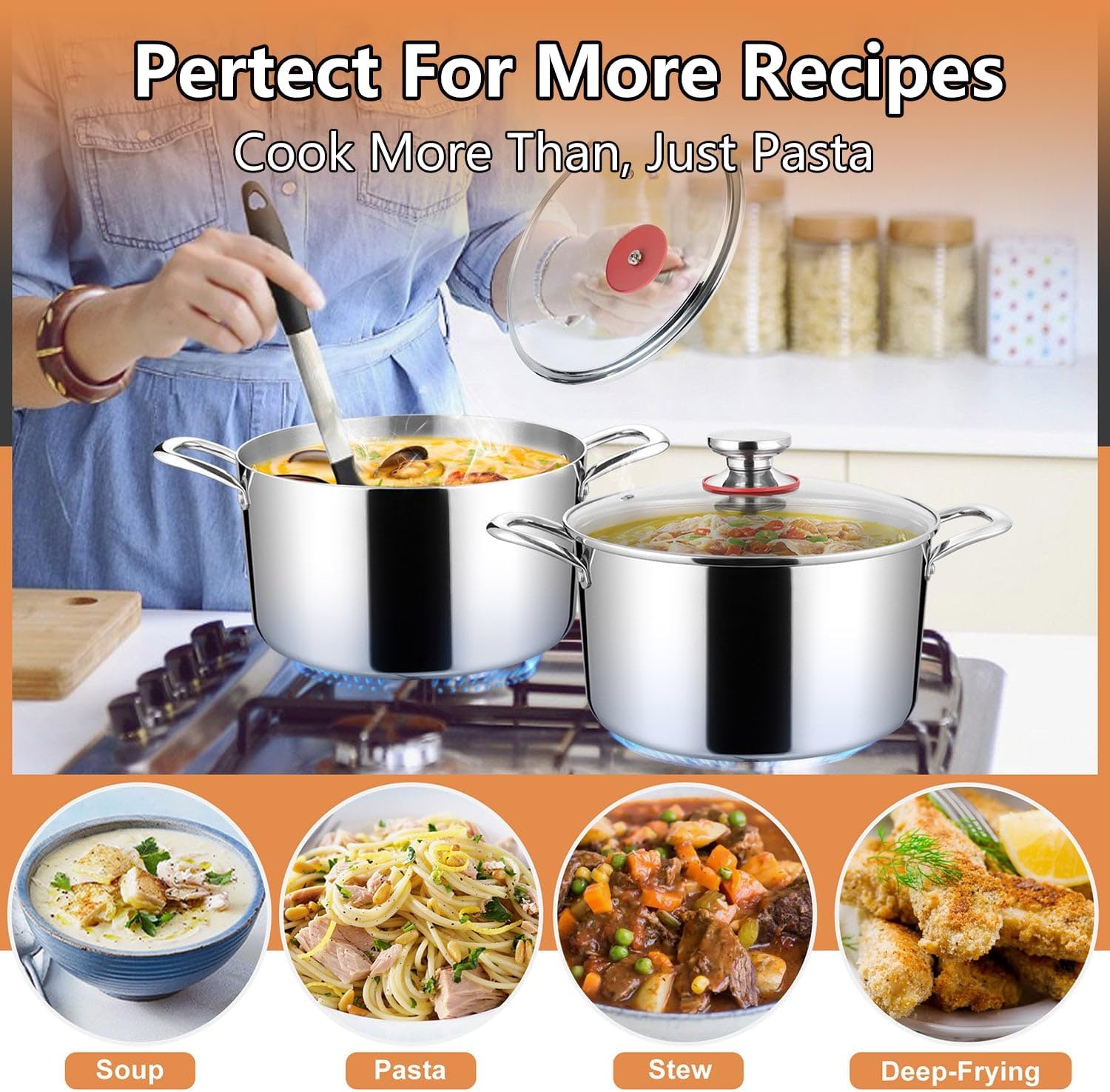 Xgxoz8 QT Stainless Steel Stock Pot with Glass Lid