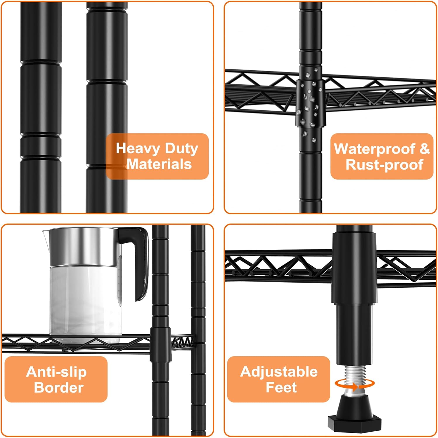 Strong HelperGIOTORENT 5-Tier Metal Shelf Black