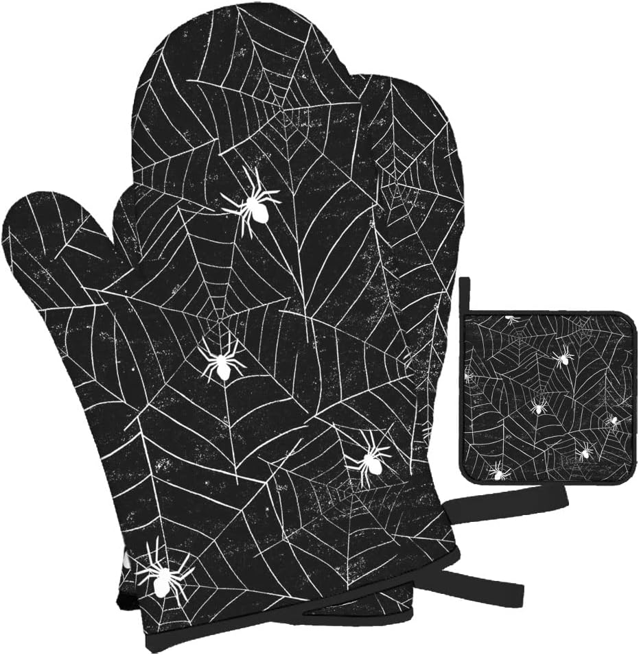Mxocom Halloween Spiders Non-Slip Oven Mitts Pot Holders 3-Pack