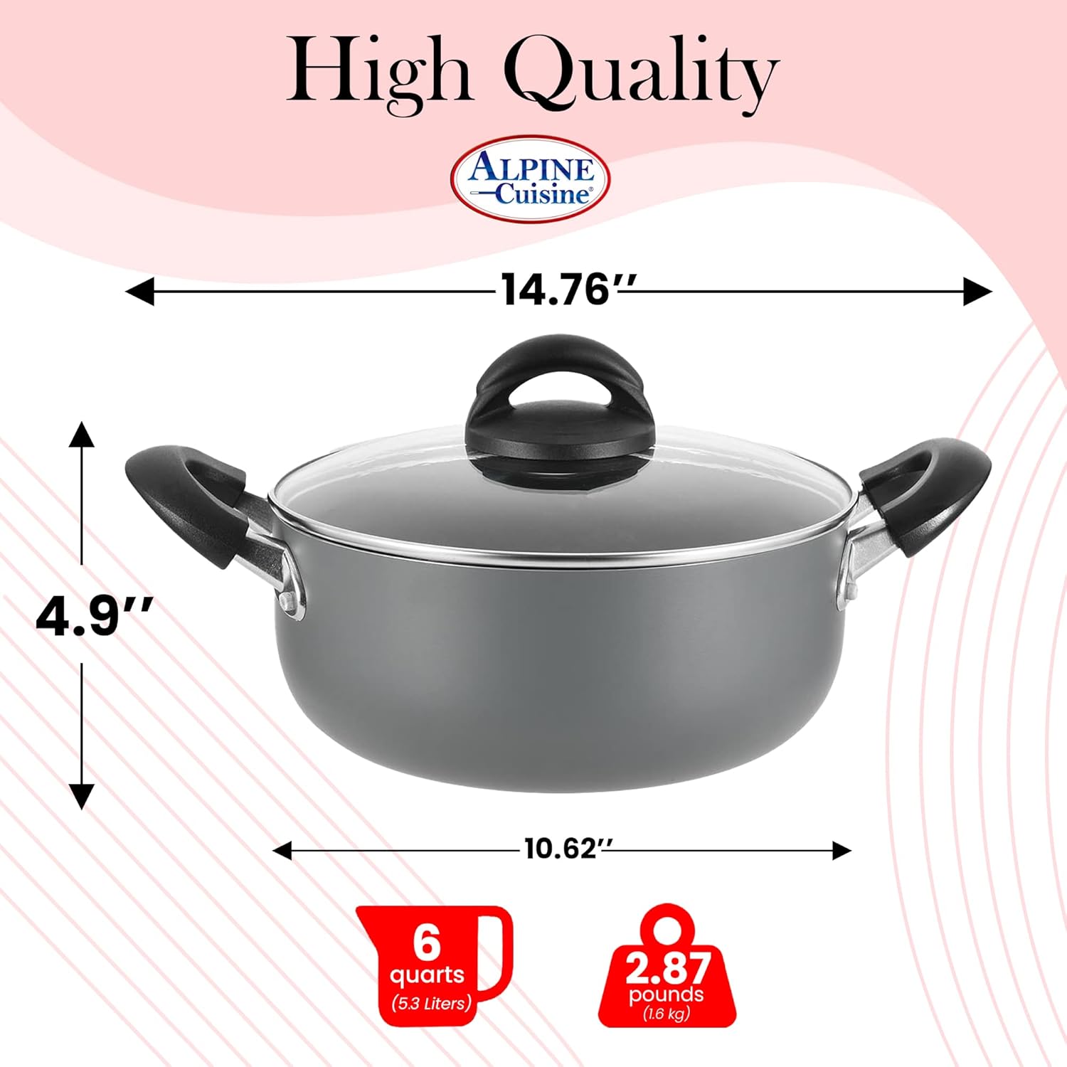 Sturdy 6QT Dutch Oven pot with Lid for Cooking