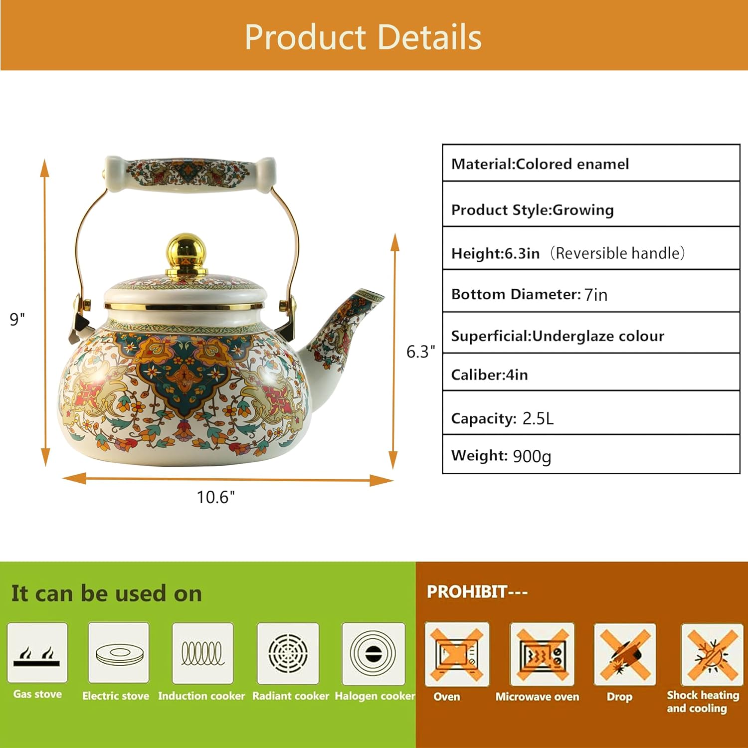 Floral Metal Tea Kettle
