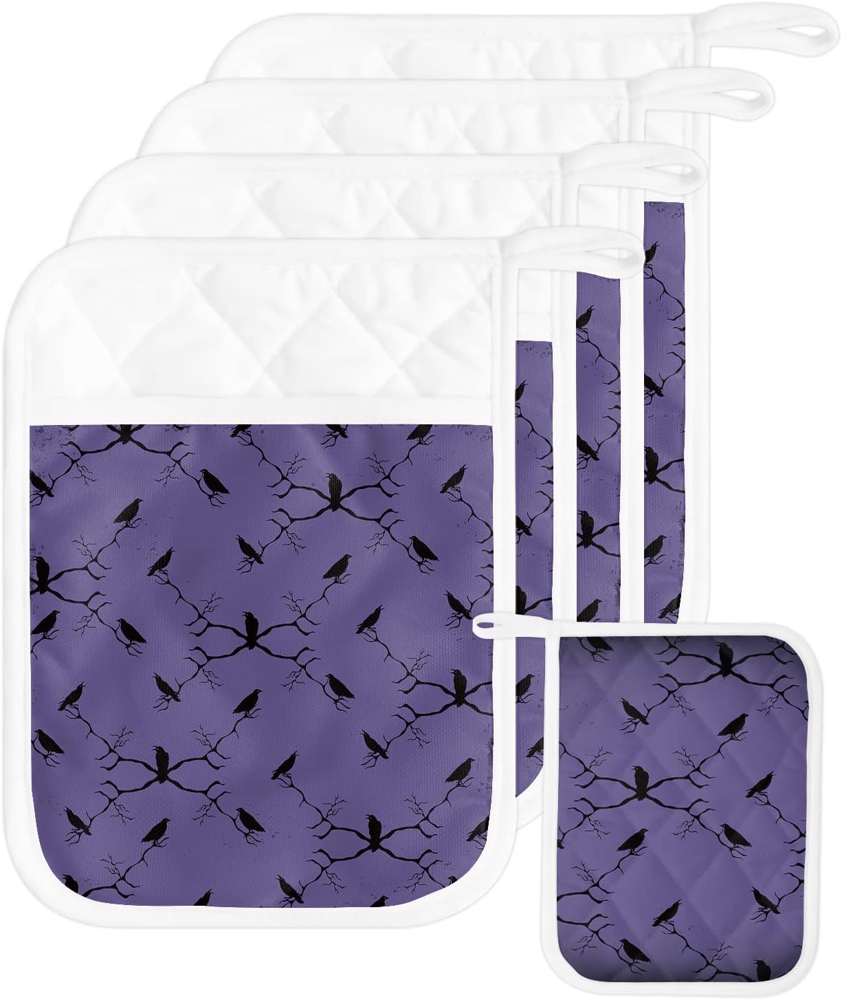 FF Halloween Crows Branch Pot Holder Set Heat-Resistant Kitchen Pots