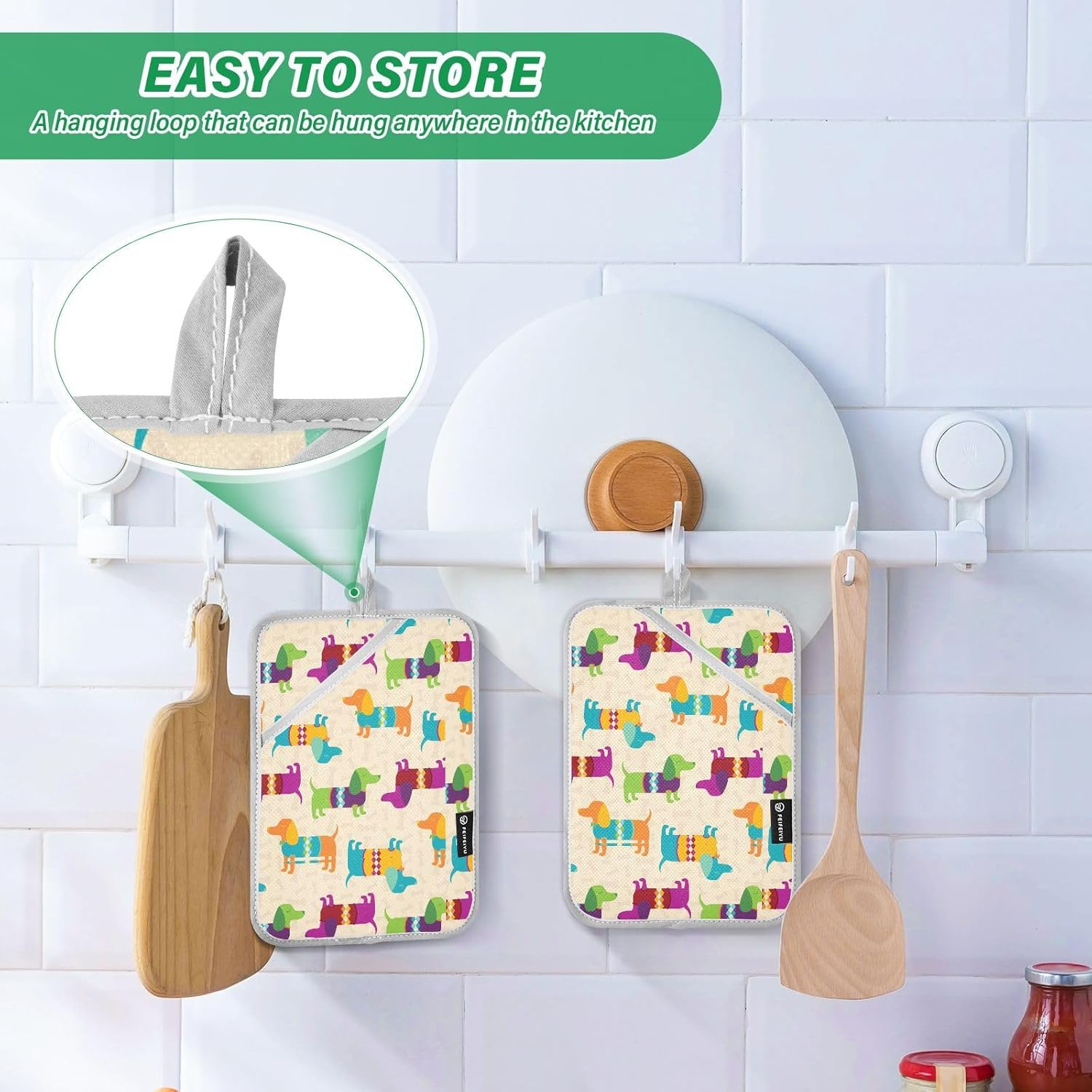 Colorful Dog Potholder Set for Kitchen Safety