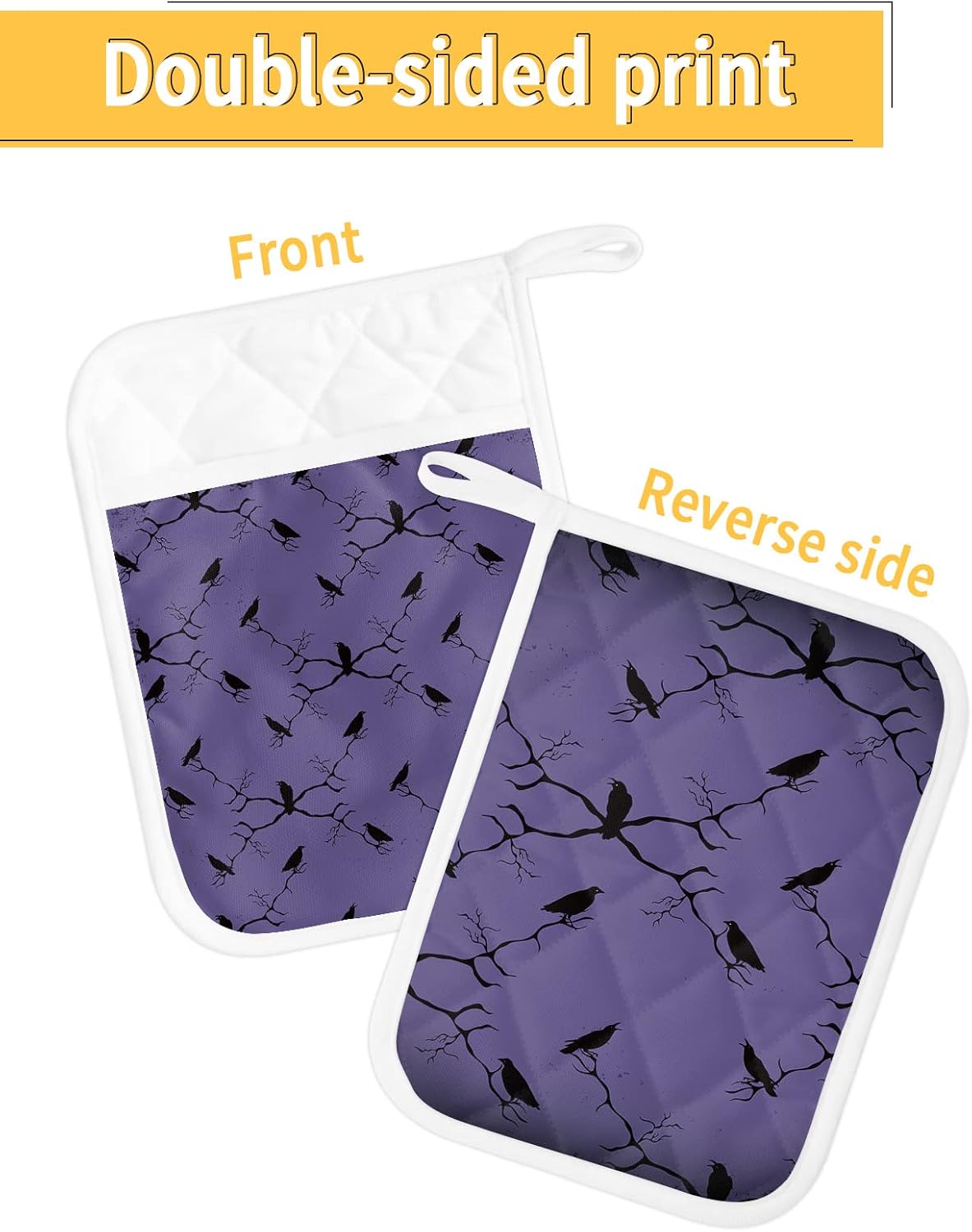 FF Halloween Crows Branch Pot Holder Set Heat-Resistant Kitchen Pots