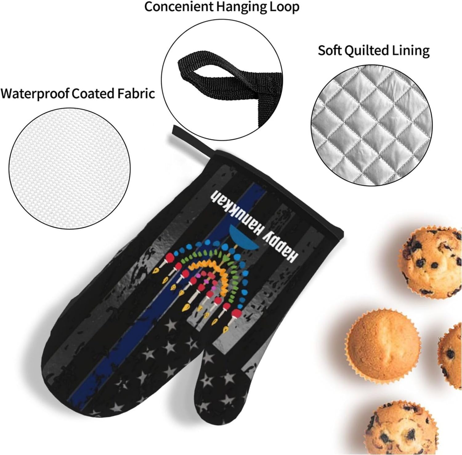 Happy Hanukkah Premium Heat-Resistant Oven Mitts Set