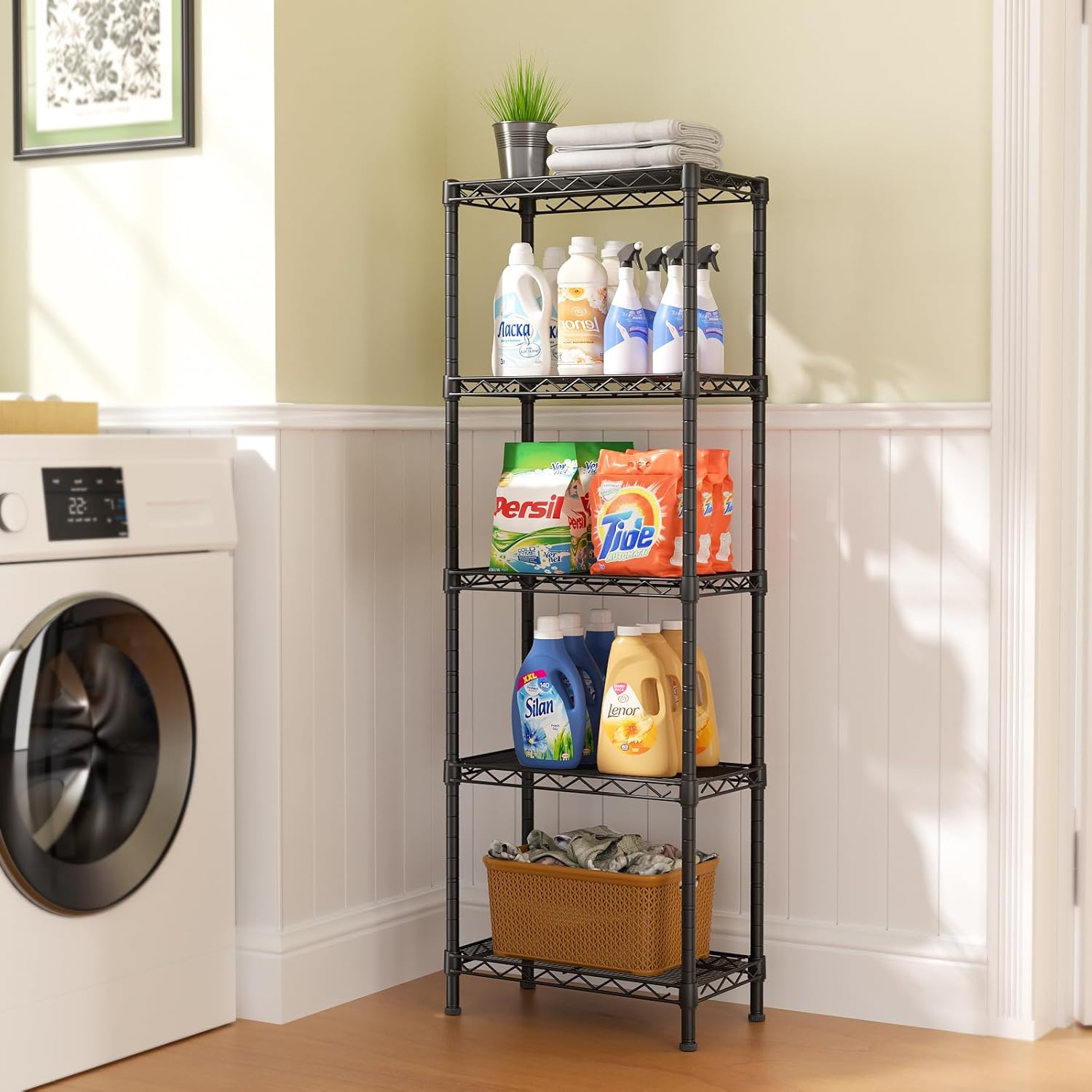 Adjustable 5-Tier Wire Shelf Metal Storage for Kitchen Bathroom