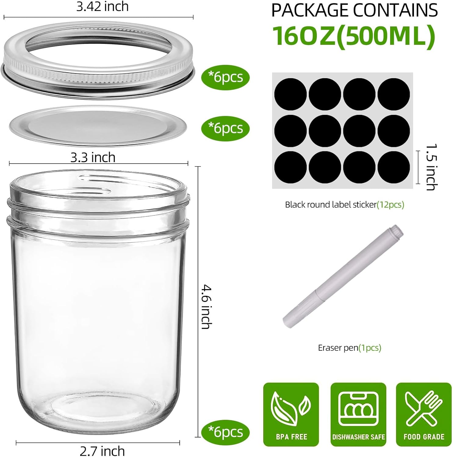 6-piece Mason Jars for Preserving Kitchen Decor