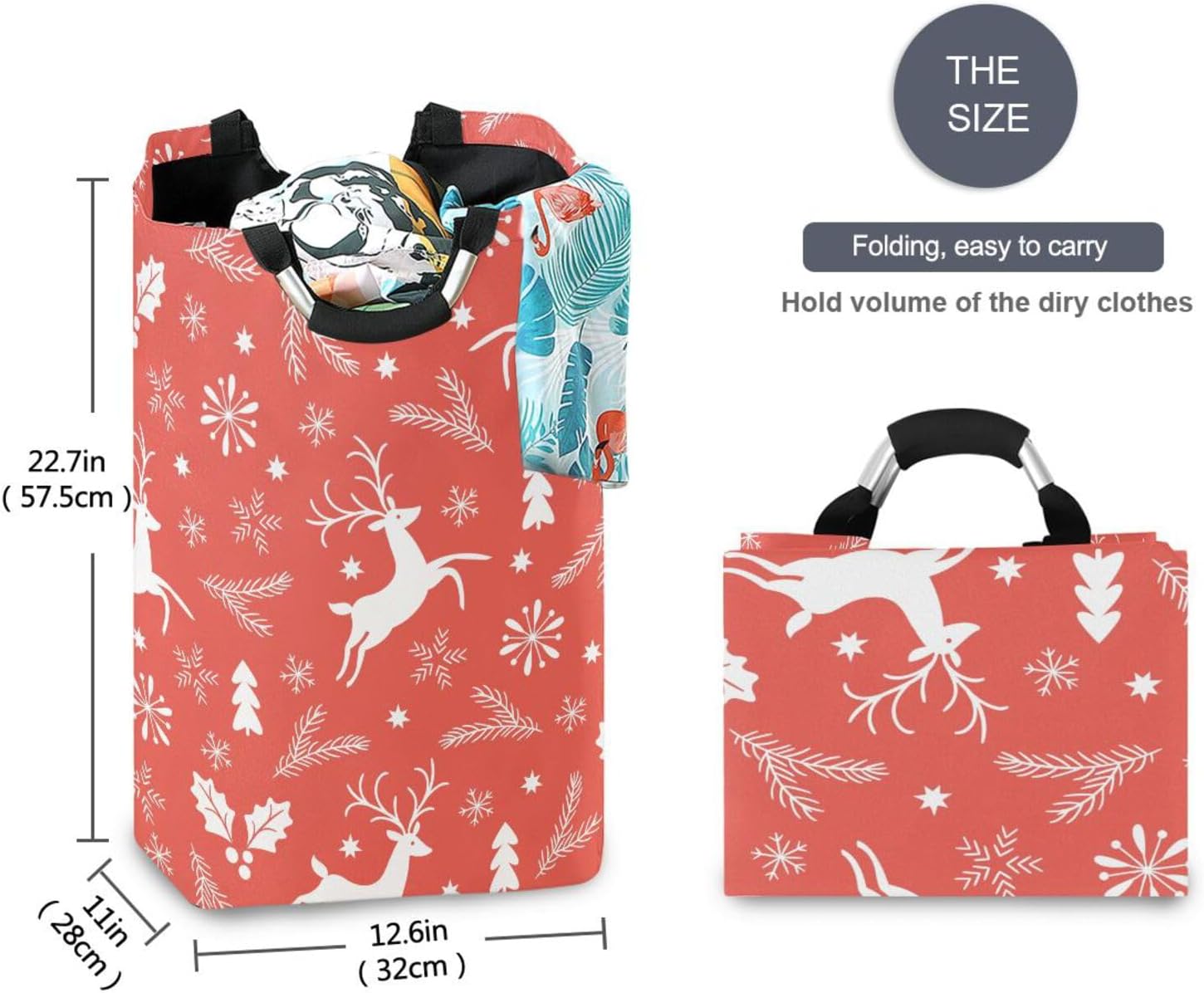 Kigai Christmas Deer Laundry Basket Large Waterproof