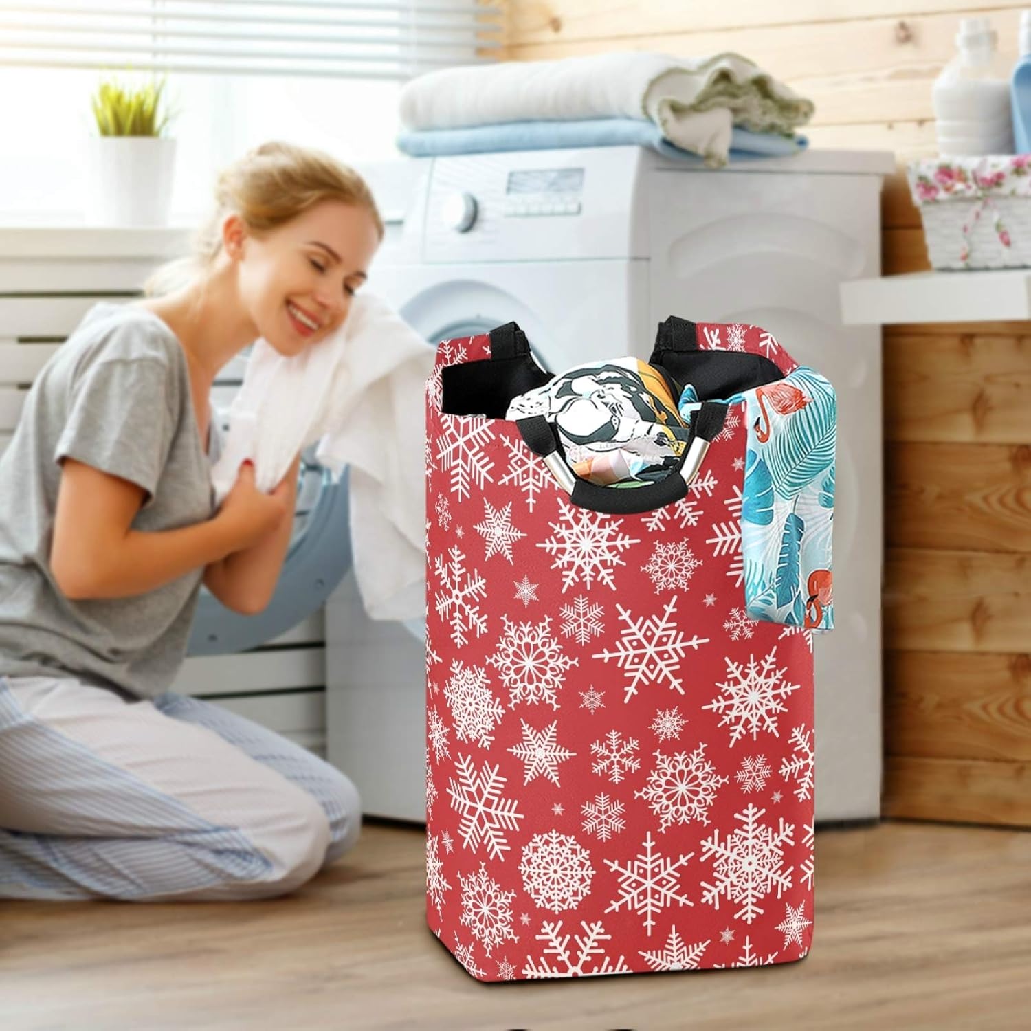 Sushi Christmas White Snowflakes Laundry Basket