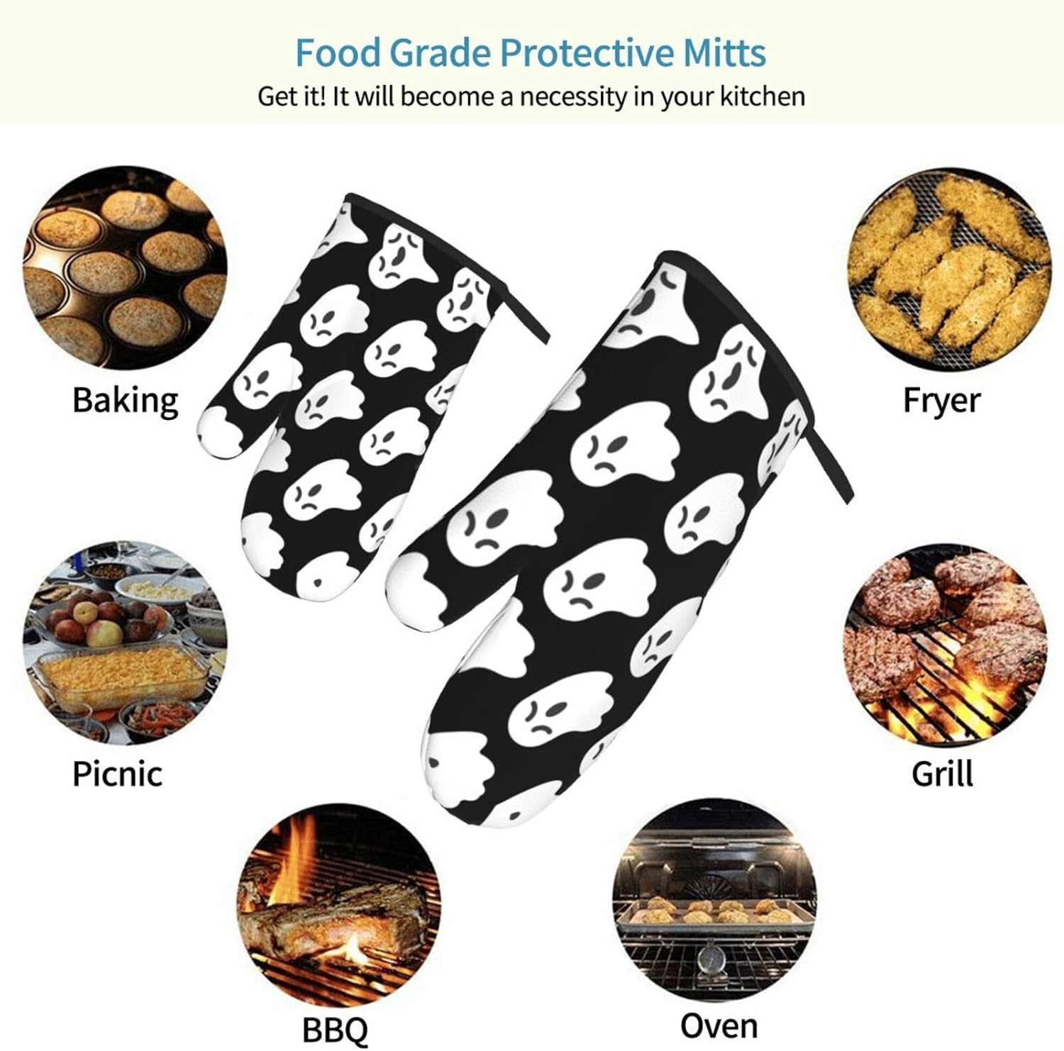 WURTON Halloween Ghost Heat Resistant Oven Mitts Set