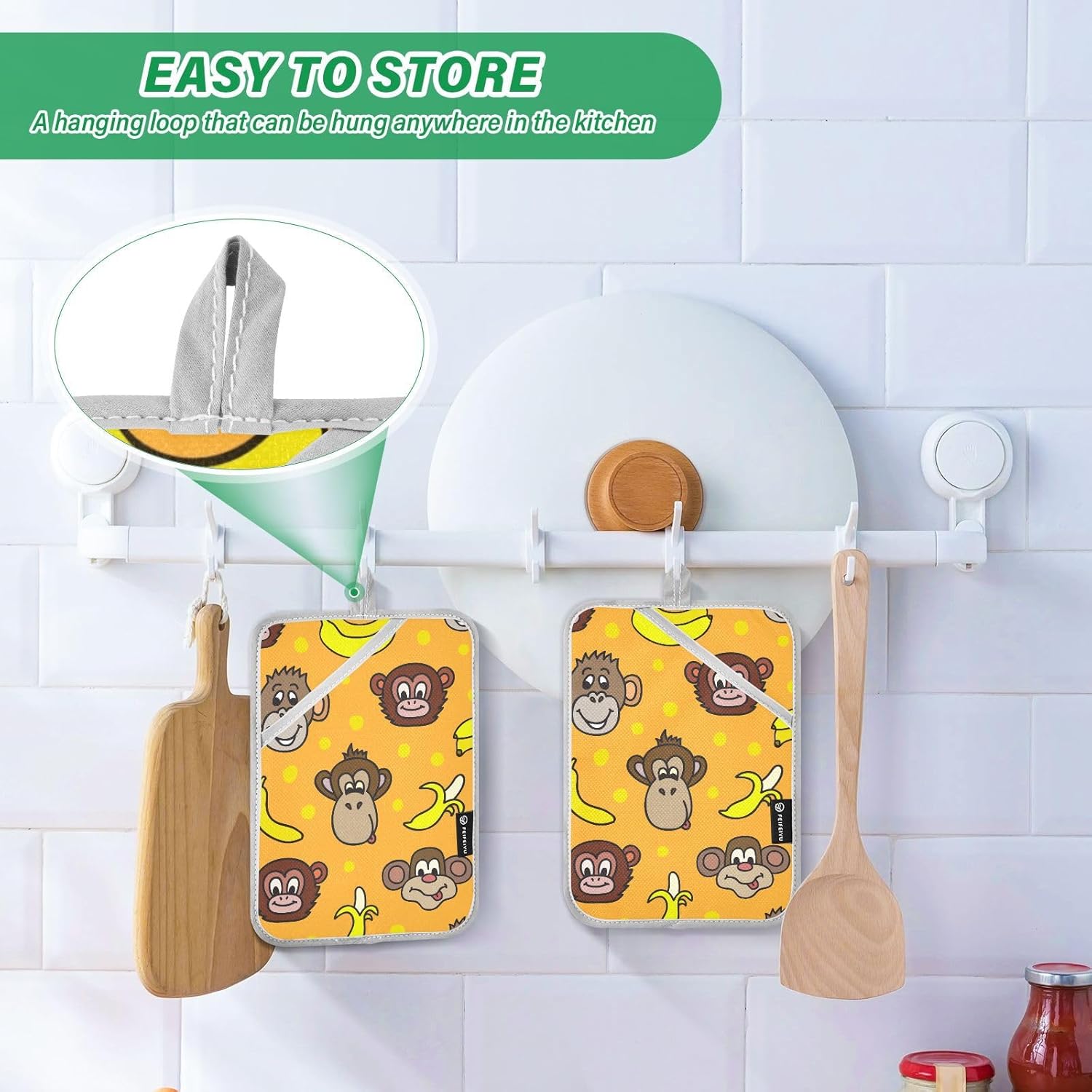 Dalzium Cute Monkeys Bananas Potholder Set of 2