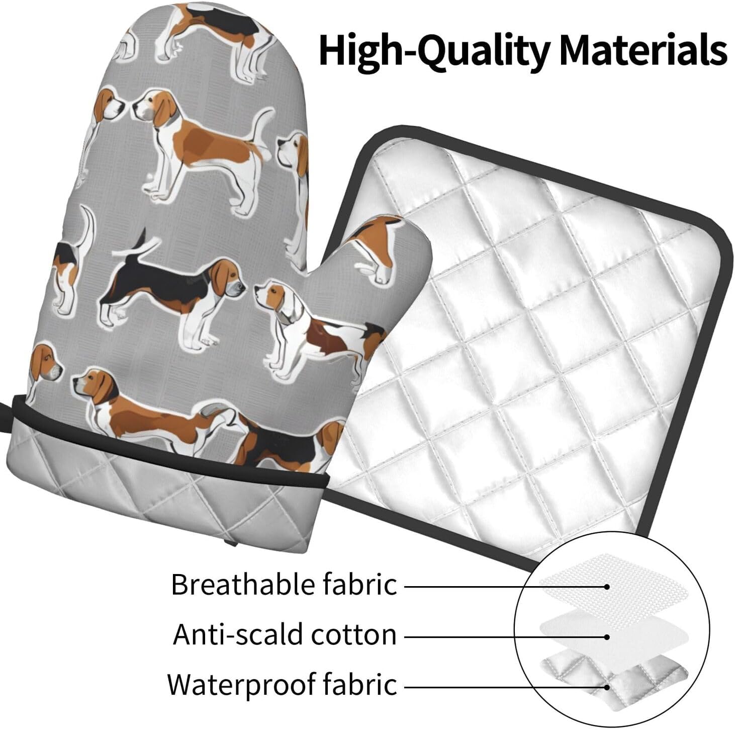 Quopvn Beagle Patterns Printed Oven Mitt Set 2-Piece