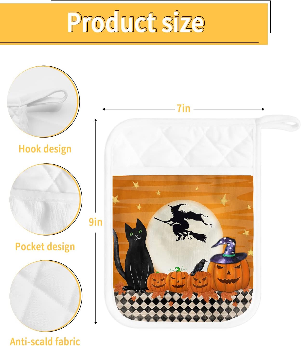 Festive Halloween Kitchen Accessories 5PCS Pot Holder Set with Loops