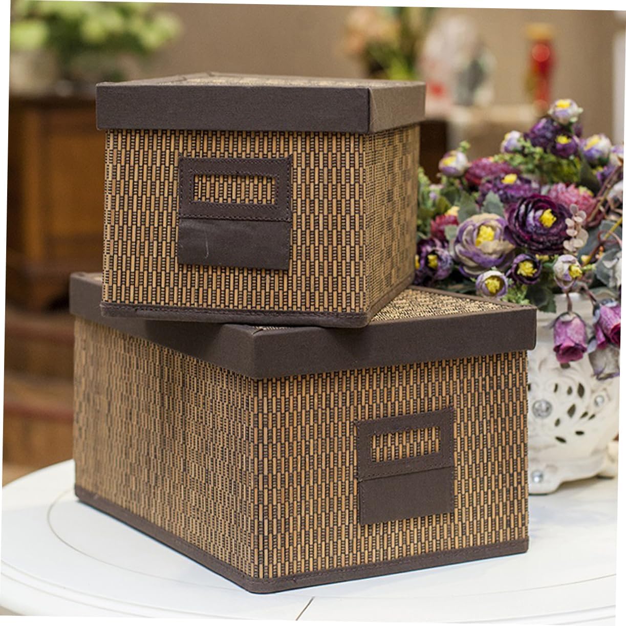 BESTonZON Wicker Laundry Basket with Lid Drawer Organizer
