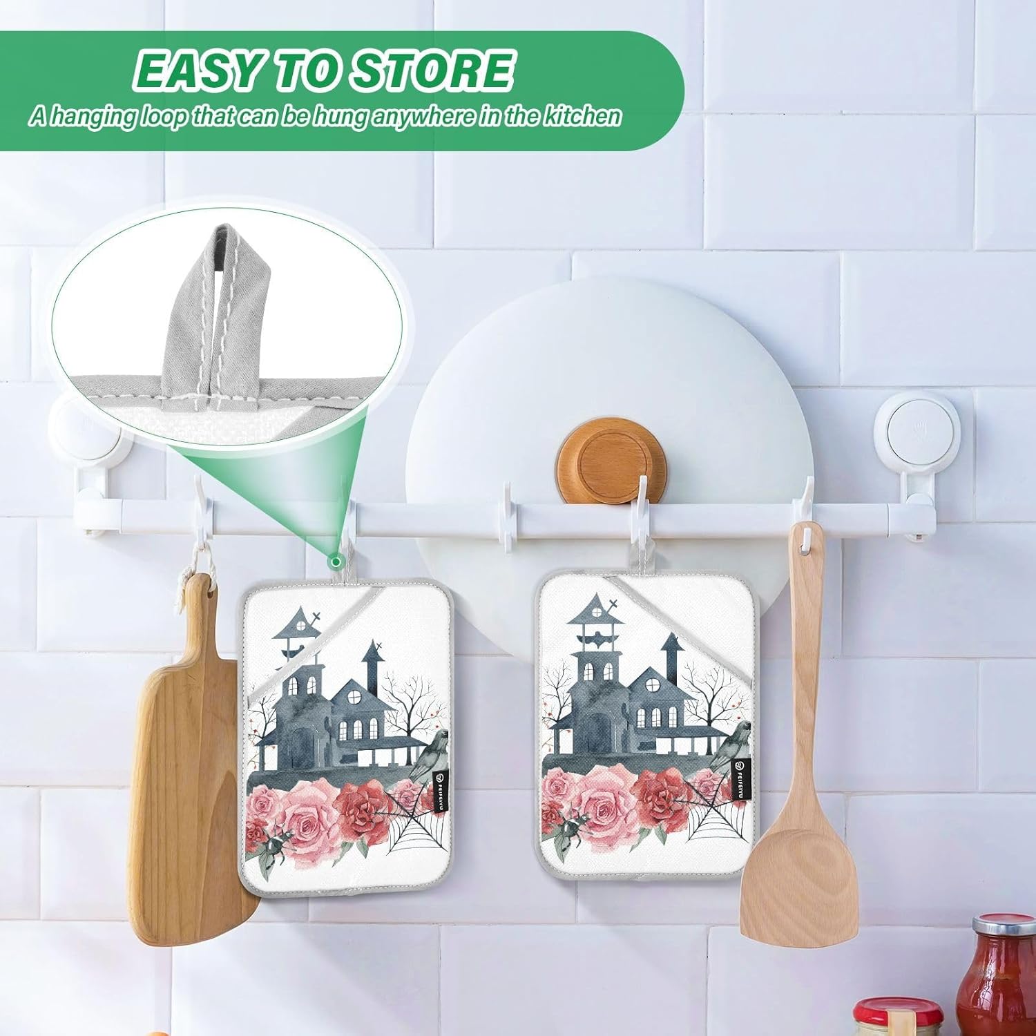 Rose Halloween Heat-Resistant Kitchen Potholders 2 Pack
