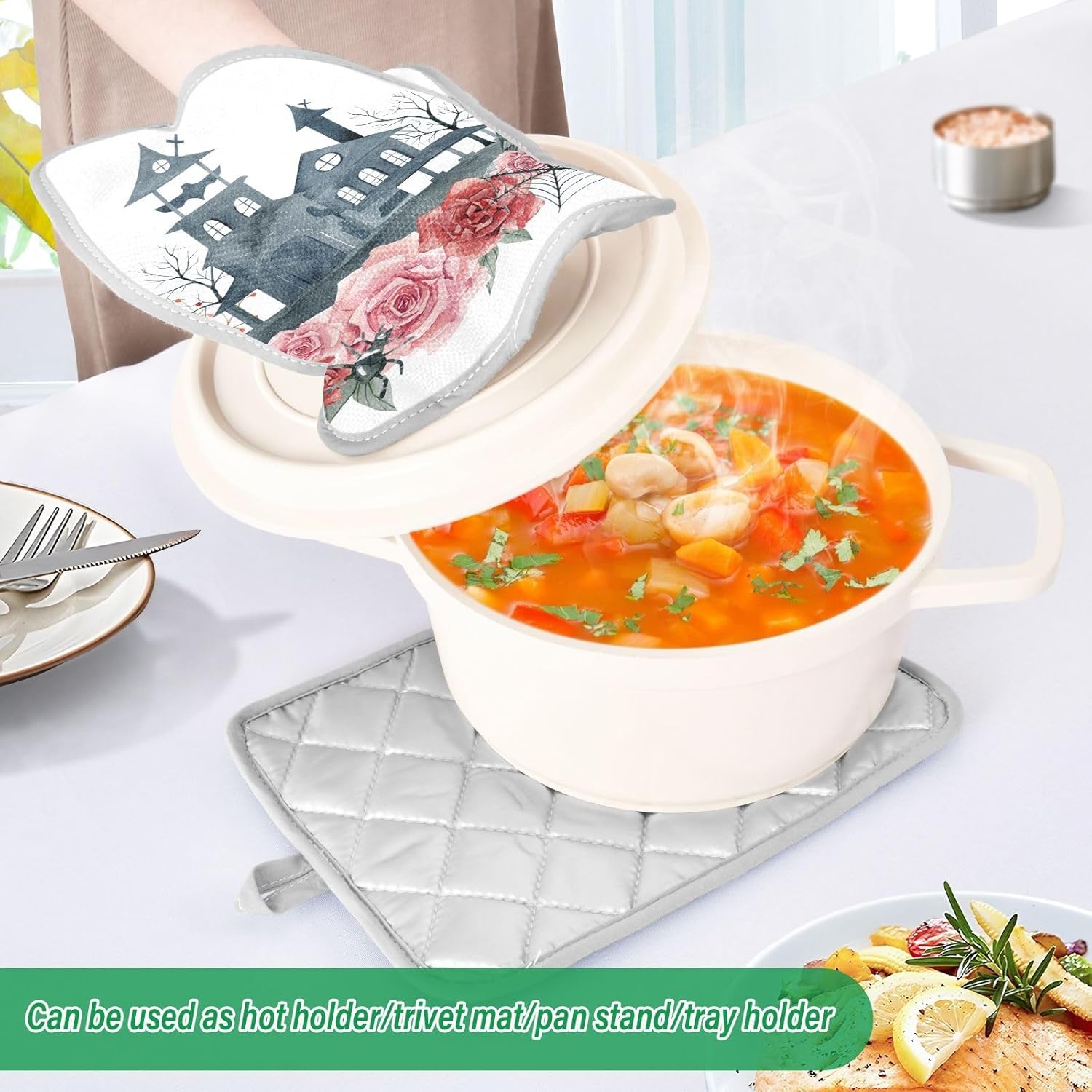 Rose Halloween Heat-Resistant Kitchen Potholders 2 Pack