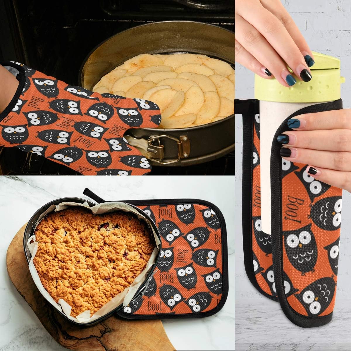 Oven Mitts Pot Holders Set Spooky Halloween trick or treat gift