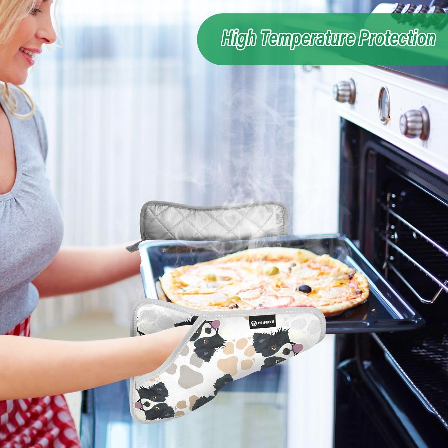 Double Potholder Set Heat-Resistant Oven Mitts