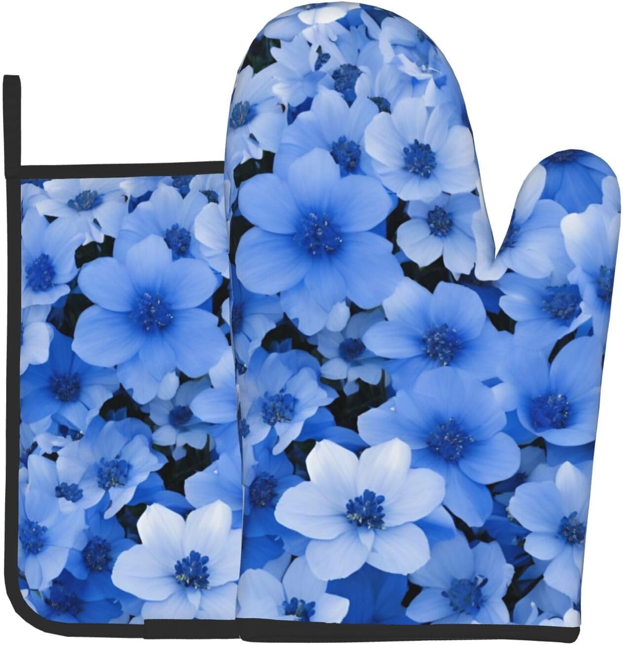 Quopvn Blue Flowers Oven Mitts and Pot Holders Set