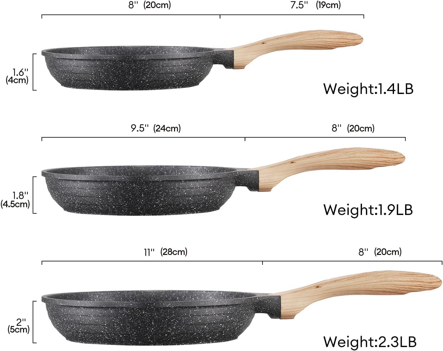 JEETEE 6-Piece Nonstick Frying Pan Set with Lid Grey