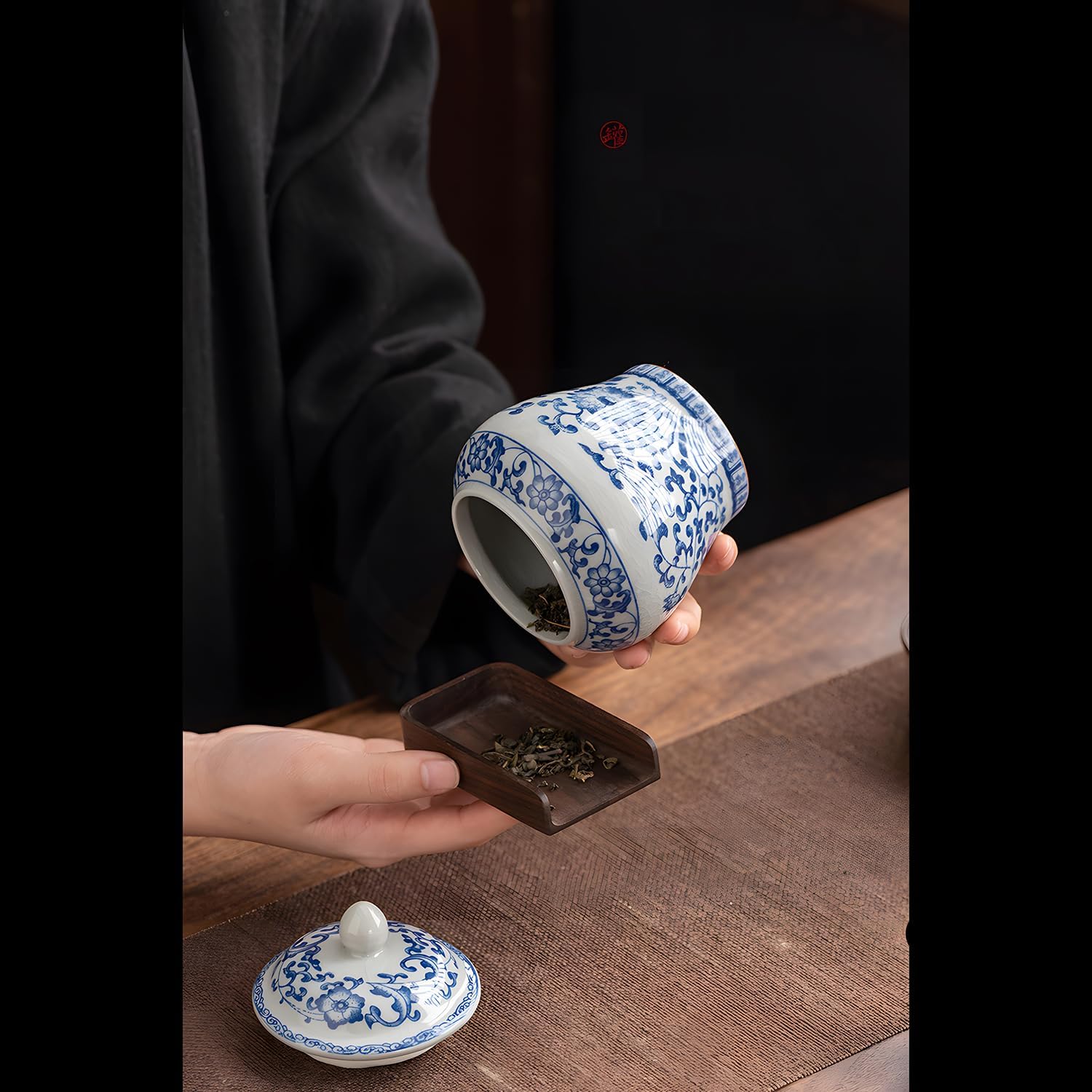 Elegant Chinese-Ceramic Tea Jar Canister 9oz
