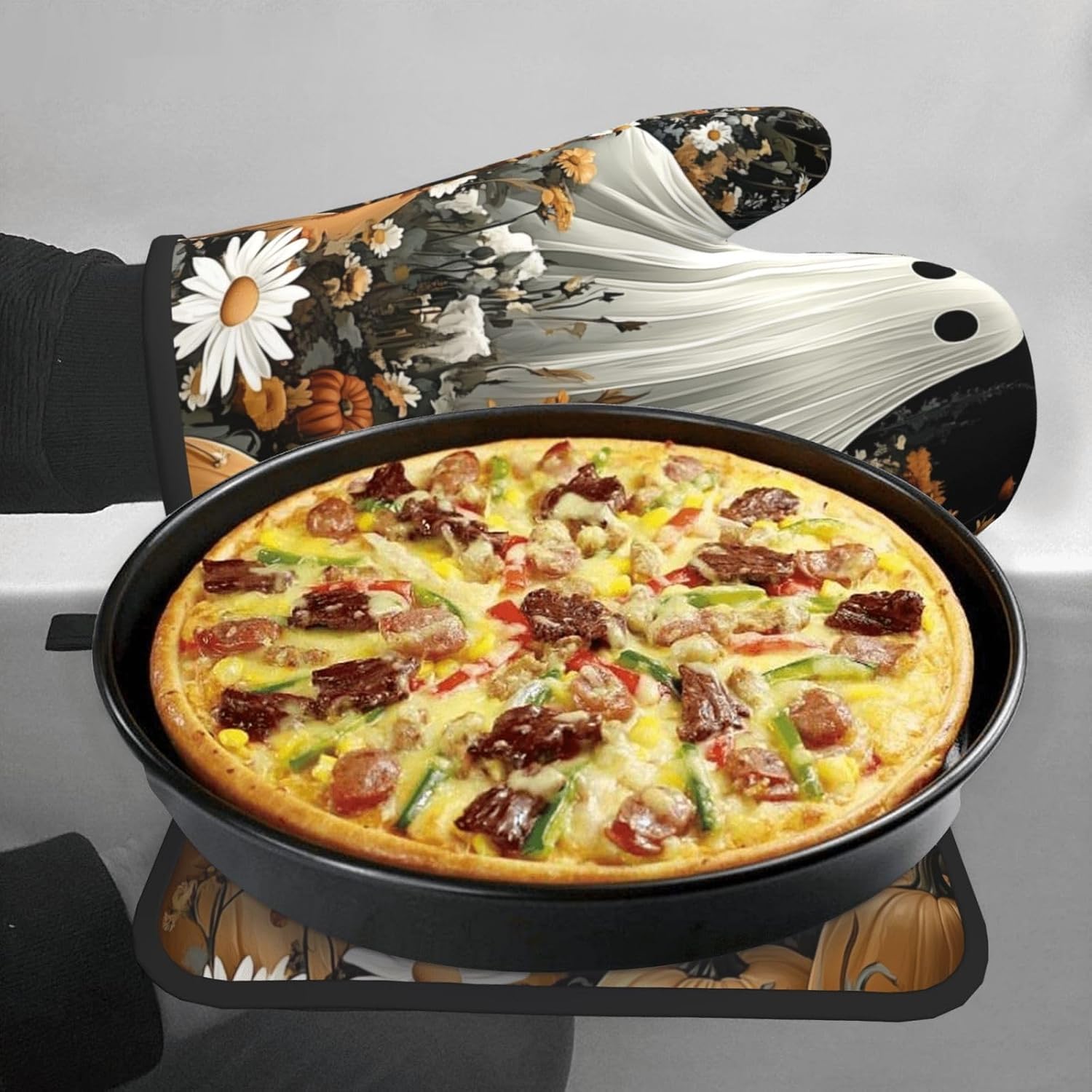 FireDeer Halloween Ghost Oven Mitts Pot Holders Set