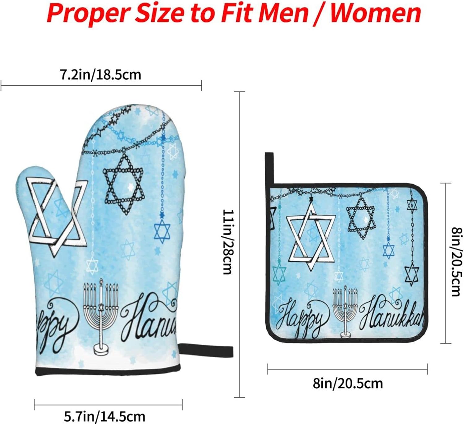Happy Hanukkah Heat Resistant Oven Mitts and Pot Holders Set