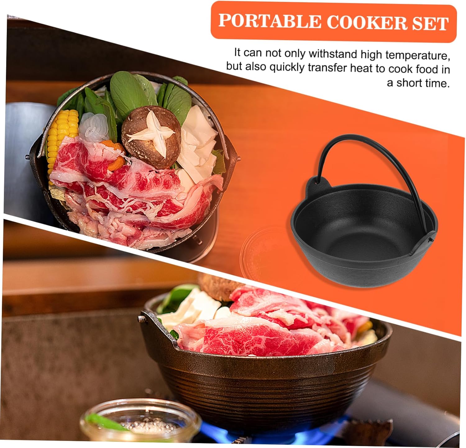 Thick Cast Iron Saucepan with Strainer Durable Stock Pot