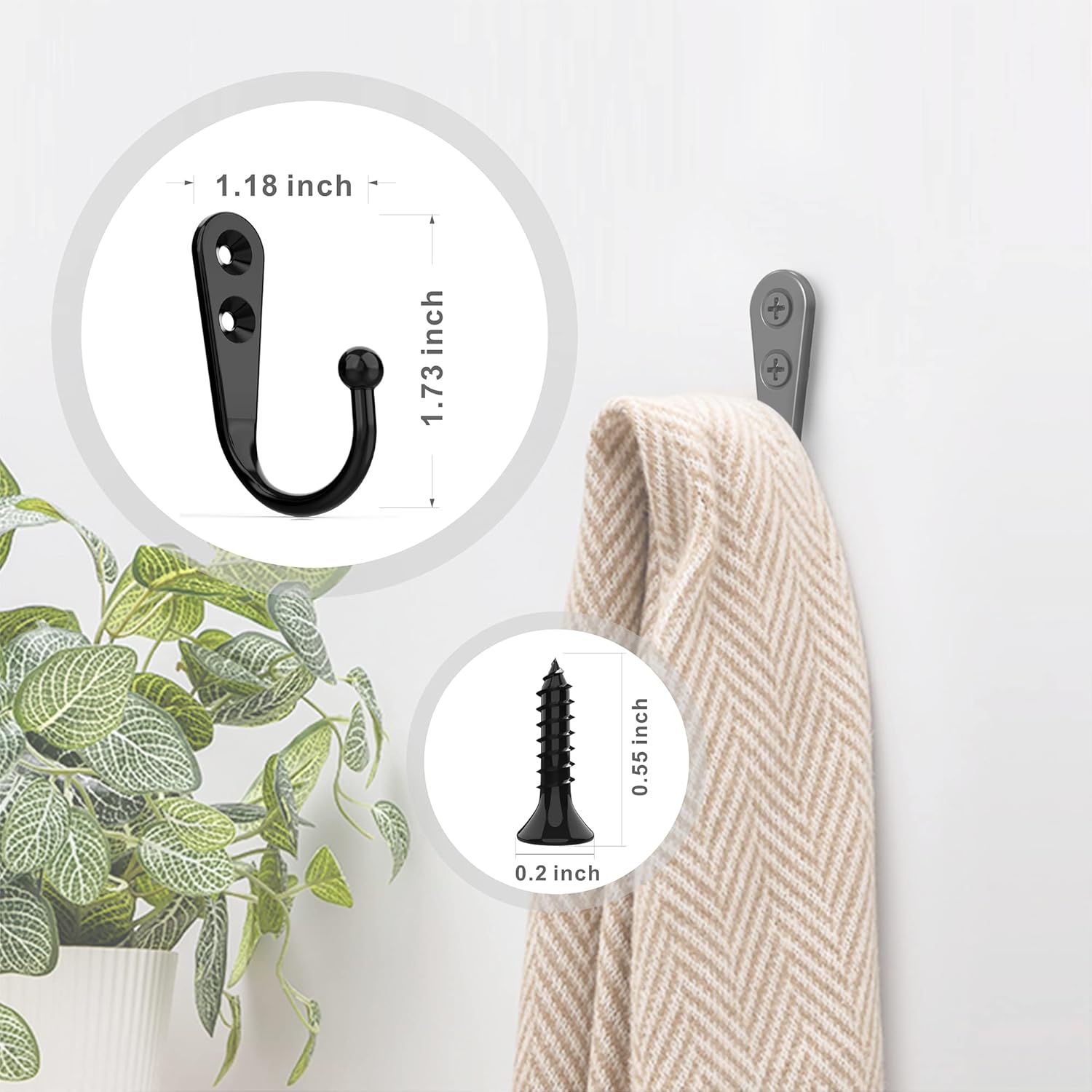 ZAYBOD 15-Piece Black Wall-Mounted Coat Hooks with 30 Screws