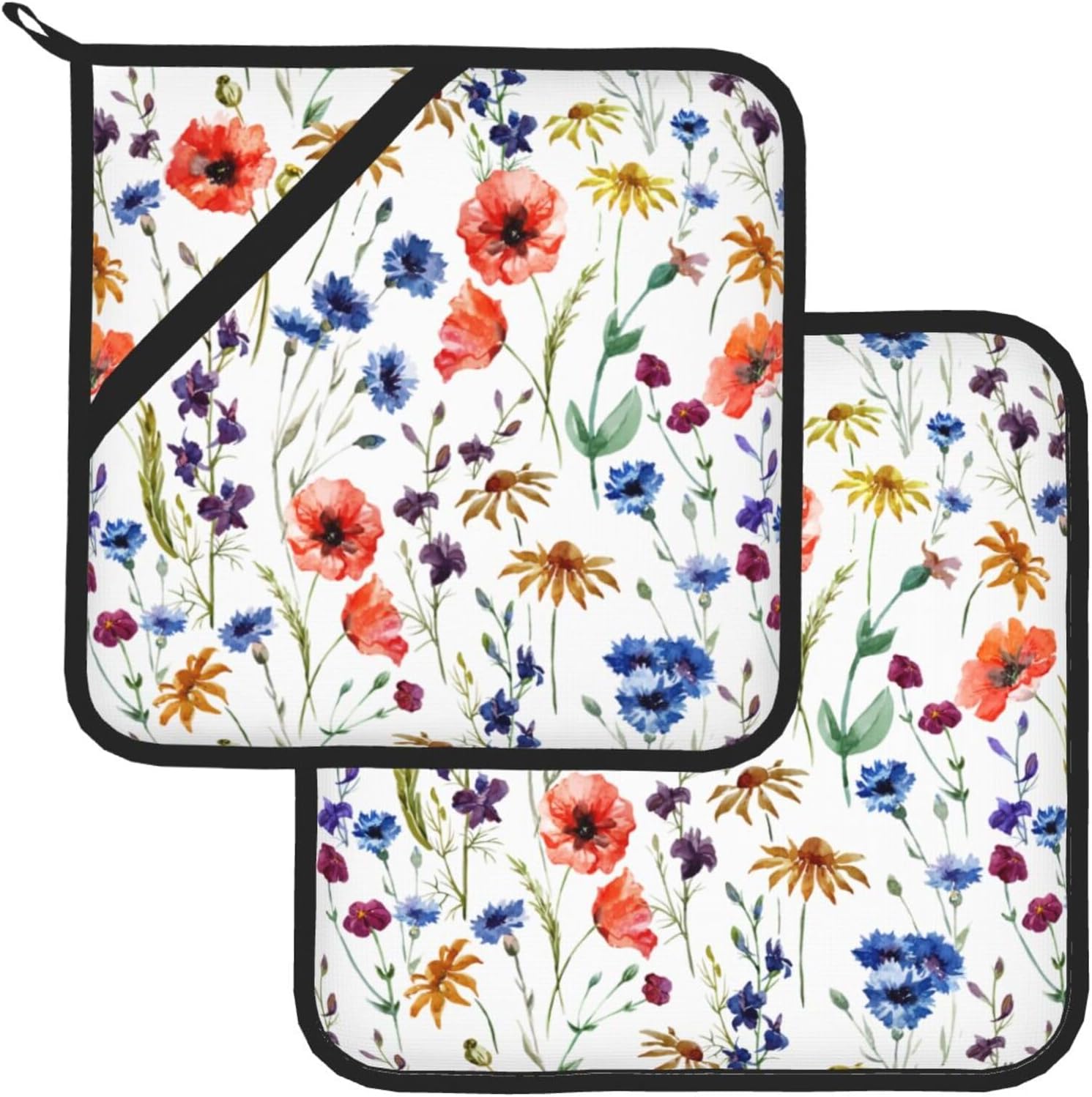 Wildflowers Watercolor Potholder Set 2PCS Heat Resistant