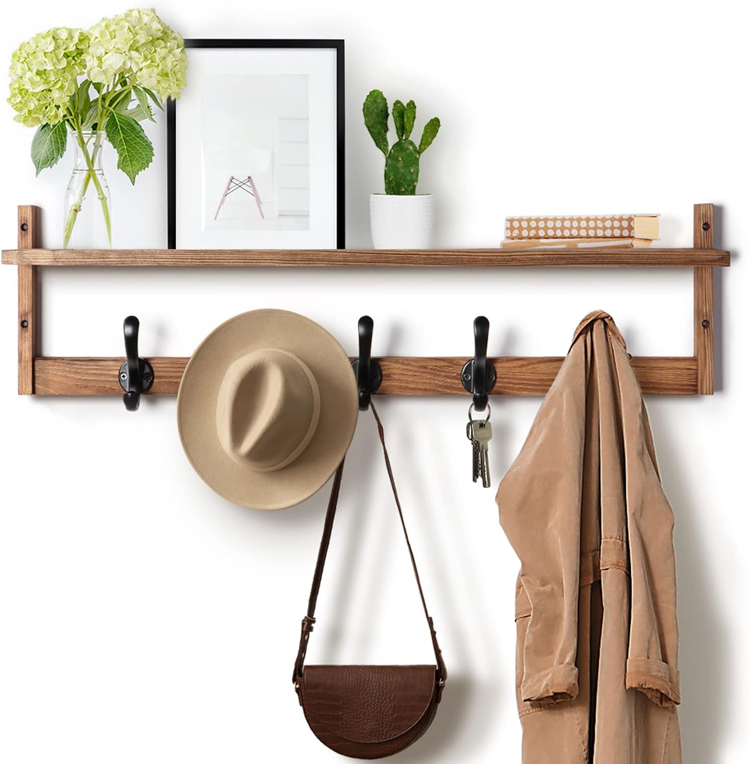 Tatub 29 Wall Hook with Shelf Rustic Storage Solution