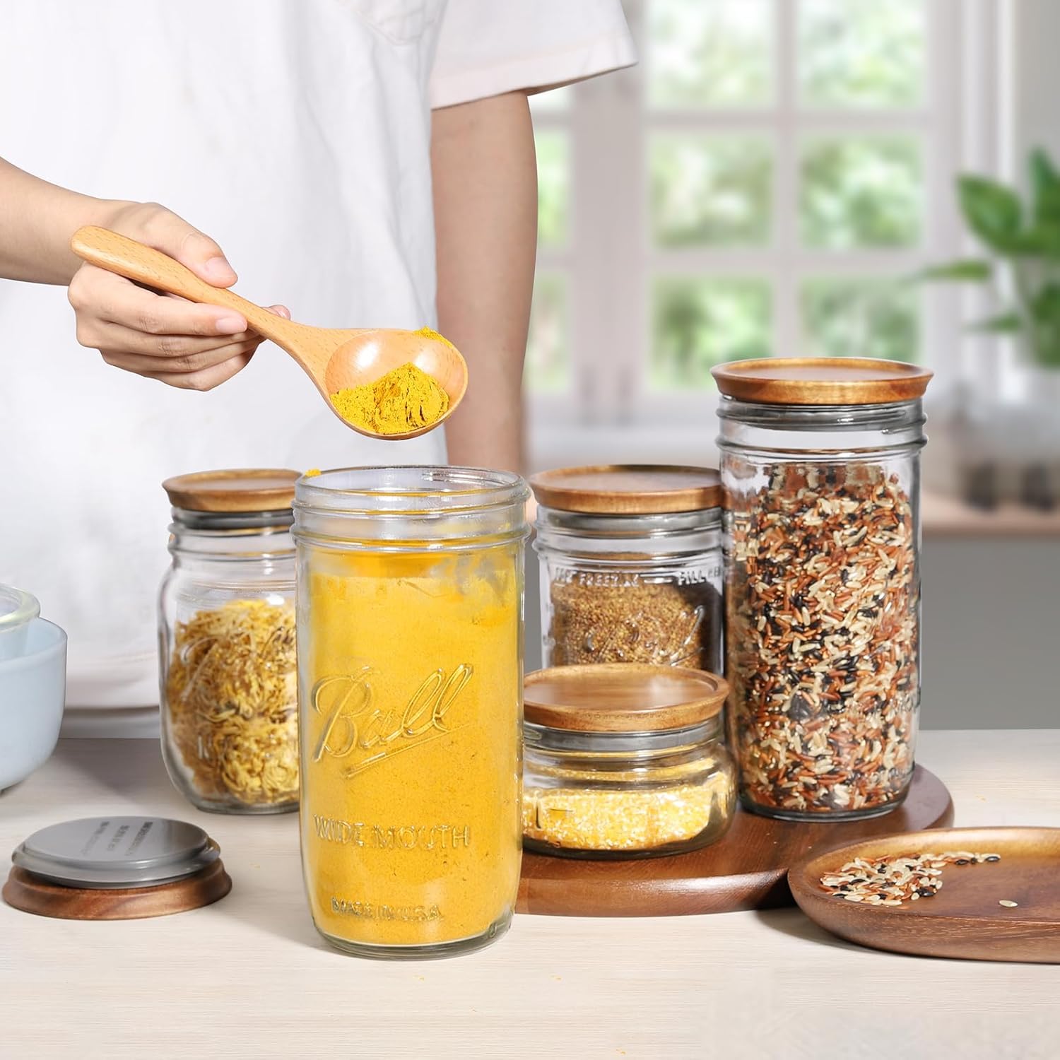 Wooden Canning Lids for Mason Jars 12PCS Reusable with Silicone Seal