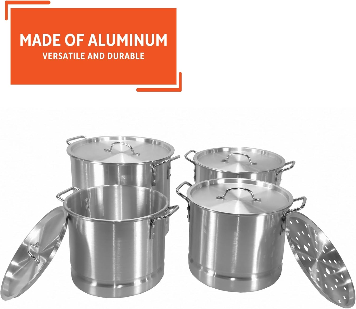 IMUSA 4PC Aluminum Steamer Set with Lids Silver