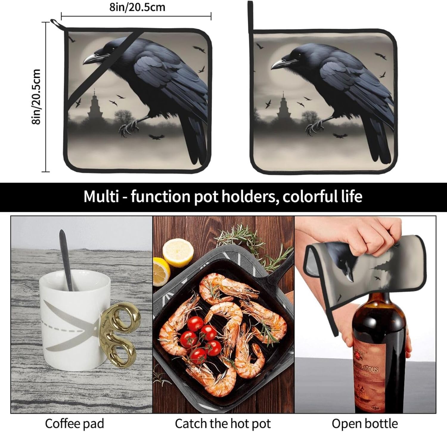 lsiulus Night Crow Potholders 2-Pack