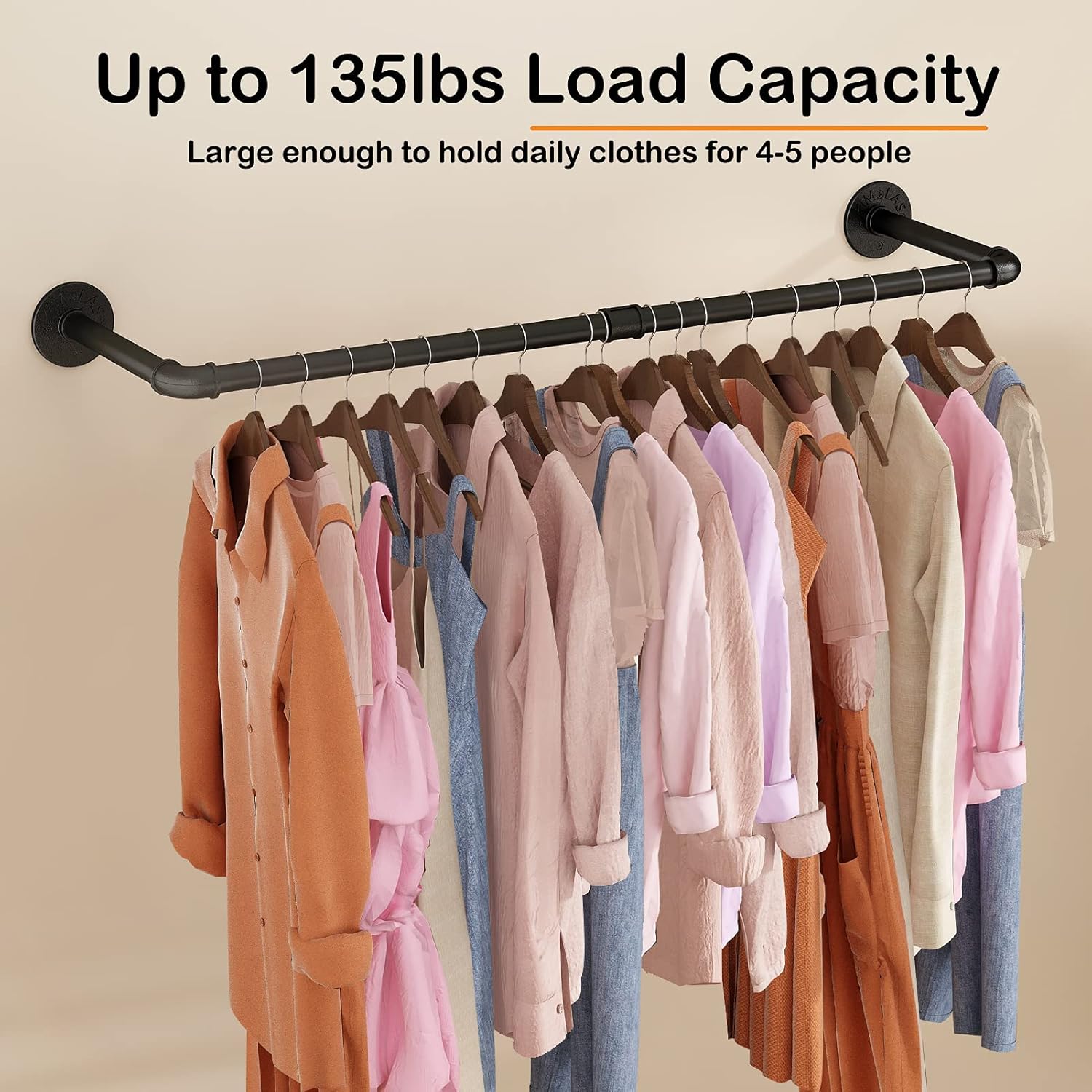 Wall Mounted Clothes Rack Industrial Pipe 384in Heavy Duty