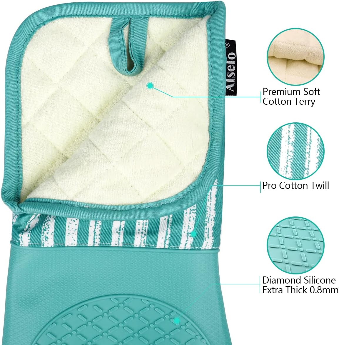 Alselo Silicone Oven Mitts Heat-Resistant Durable and Sure-Grabbing