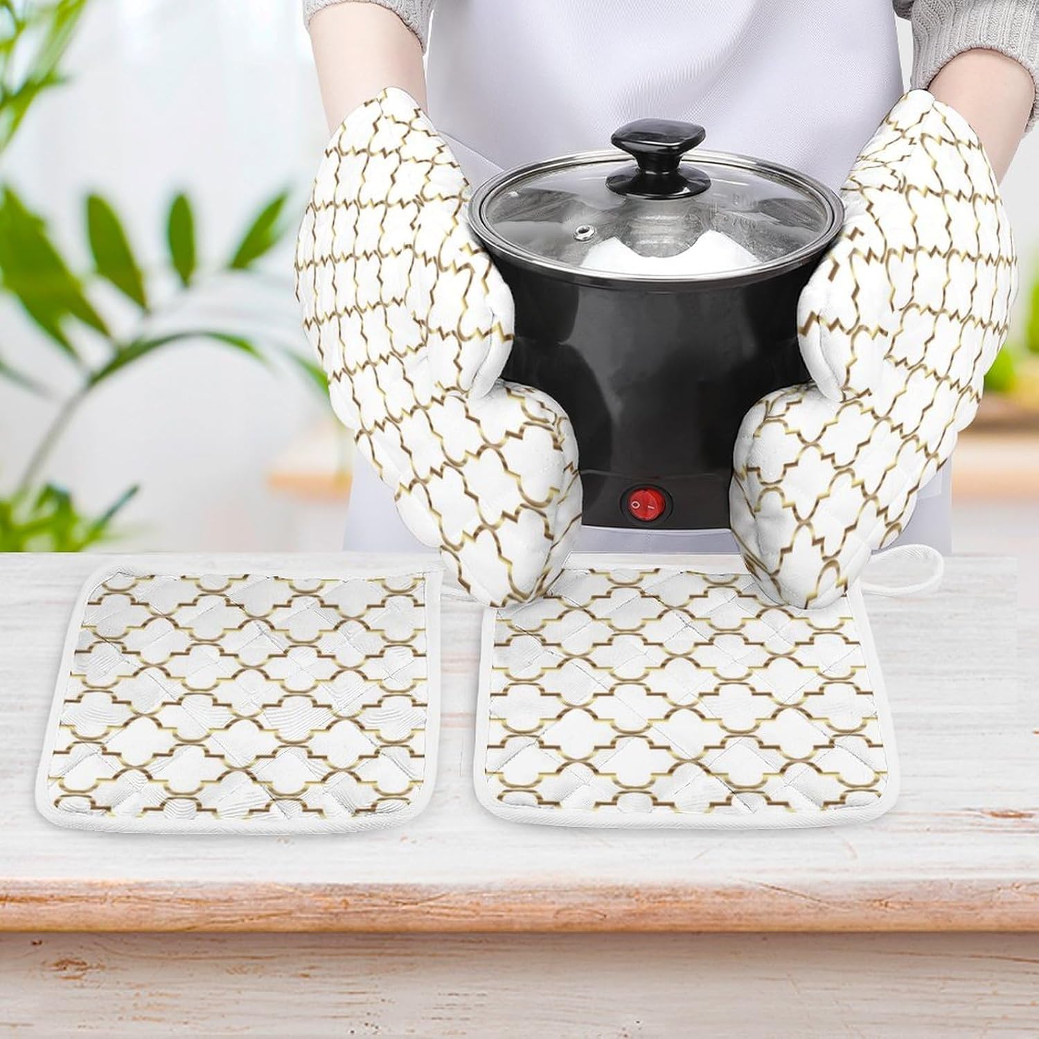 Curdesi Oven Mitts Set Heat-Resistant for Baking BBQ