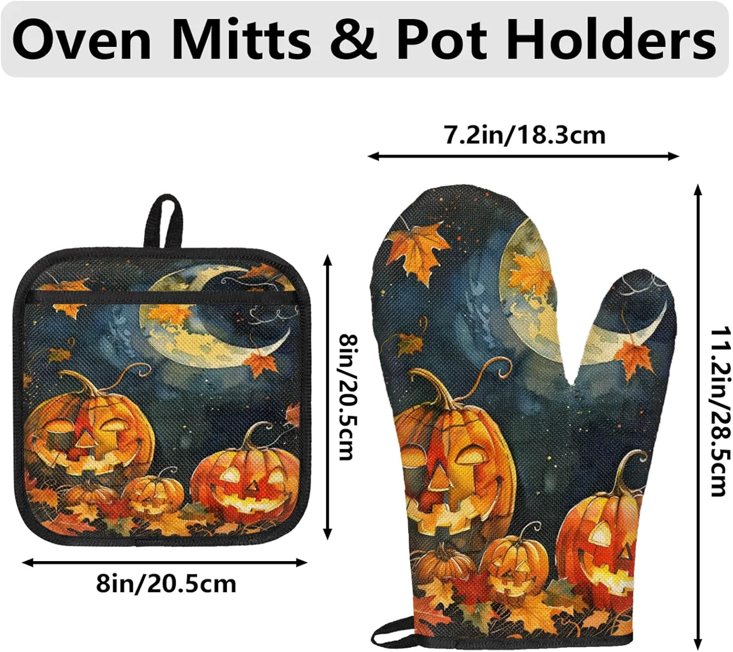 TropicalLife Halloween Pumpkin Oven Mitts and Pot Holders Set